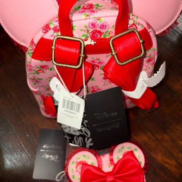 Disney Loungefly Disney Minnie Mouse Pink & Red Roses with Mini Flap Wallet - Picture 9 of 10